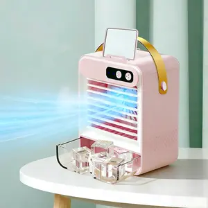 Portable desktop cooling fan with mirror, phone holder fan, can add ice cubes, humidifying fan,3gear wind speed , handheld, USB charging, 3-in-1 fan, portable car air cooling fan, suitable for bedrooms and desks