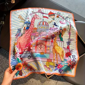 Ring  necklace  watch  scarf A Vintage Elegant Silk Scarf for Women Made of 100% Mulberry Silk, Featuring Castle And Giraffe Designs, in a Cheerful And Lively Style, Suitable for Parties And Everyday Use