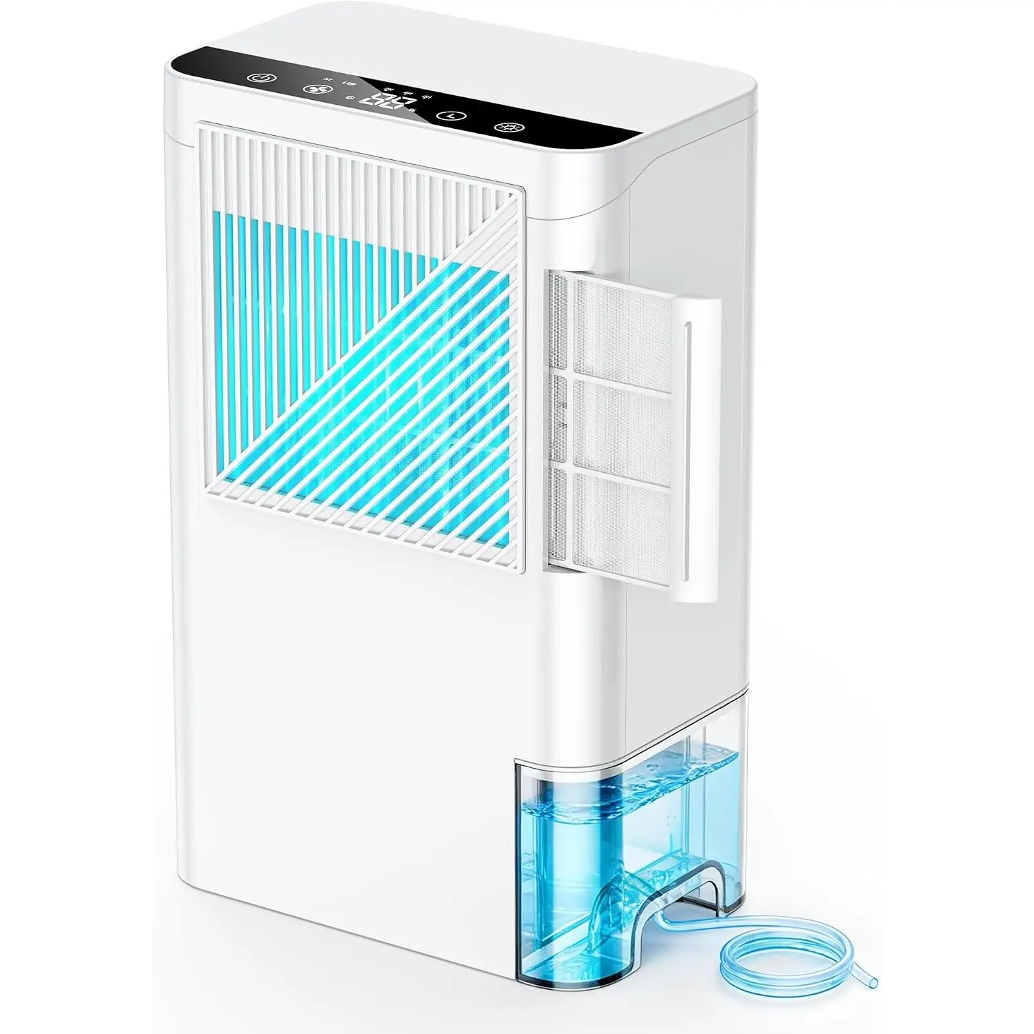 Dehumidifiers for Home, 2000 Sq.Ft Rotary Small Dehumidifier with Drain Hose/2.5L Water Tank, Quiet Dehumidifier for Basement Bedroom Bathroom RV, Auto Shut Off, Sleep Mode, 7-Color Ambient Light