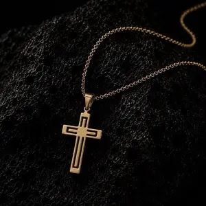Finely-Made Gold and Silver Plated Stainless Steel Men's 18in Cross Necklace Gift Casual Changeable Chain Waterproof