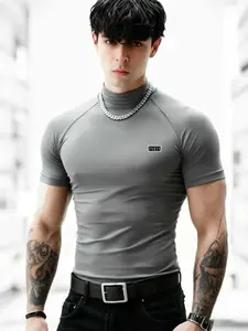 Men's Professional Fitness T-Shirt, Paris Print, Sporty Style, High Elasticity, Quick-Dry, Breathable, Slim Fit, Ideal for Gym Training