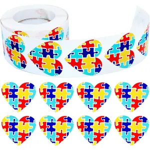 500Pcs Autism Awareness Stickers Self Adhesive Asperger's Awareness Sticker Labels, 1.5inch Autism Roll Stickers for Adult Teen Kids (Style A)