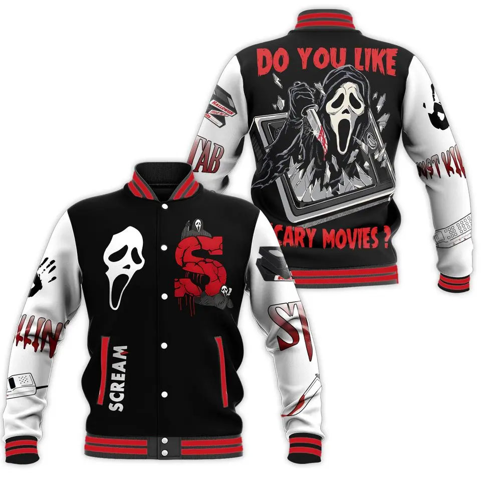 Ghostface Baseball Jacket, Baseball Jacket for Men and Women, Varsity Sport Style, Casual Wear