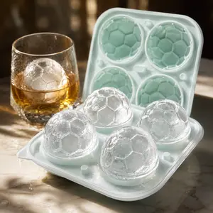 Silicone Soccer Ice Cube Mold - Football Ice Ball Tray for Whiskey, Cocktails, Chocolate & Ice Cream, Makes 4 Large Ice Spheres, Green