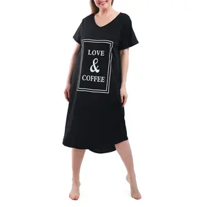 Plus Size Nightgowns for Women Short Sleeve Sleep Dress V Neck Loose Sleepwear Loungewear NGP01 Nightdress Black Coffee