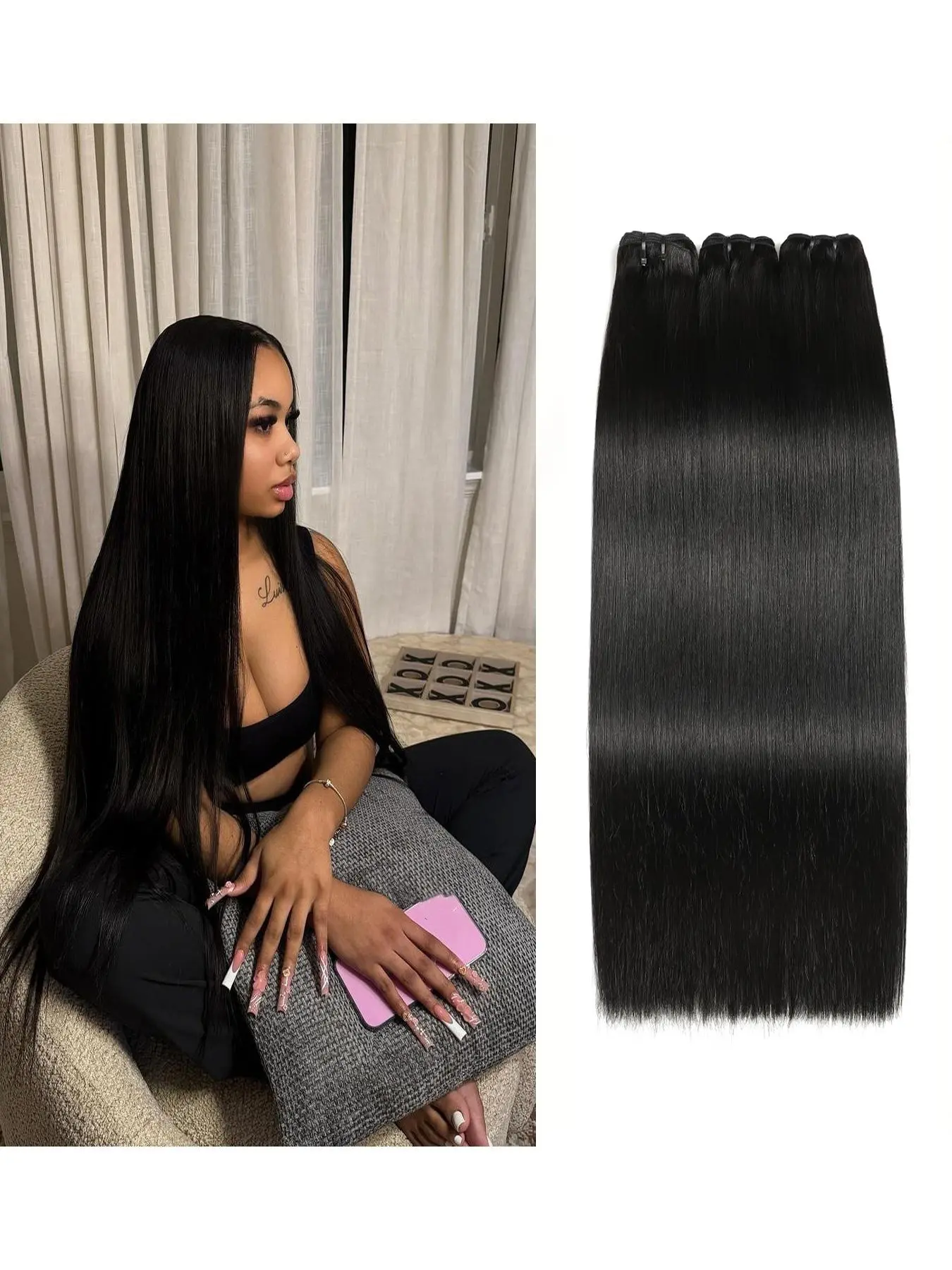 Brazilian Virgin Human Hair Straight Extensions, Unprocessed Natural, Single Strand for Braids/braiding/closure Clips, Men & Women