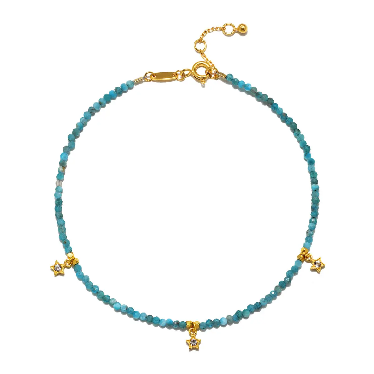 Walk Confidently Blue Moonstone Anklet with 18k Gold Plated Stars & White Topaz Beads BG057-ANKLE