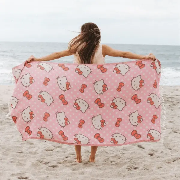 Hello Kitty x Sand Cloud Unisex Natural Fiber Cotton Beach Towel - Dot Pattern, Cute Print, Beach Use, Water-Resistant Kids/Adults 1-Piece Bathroom Home Supply