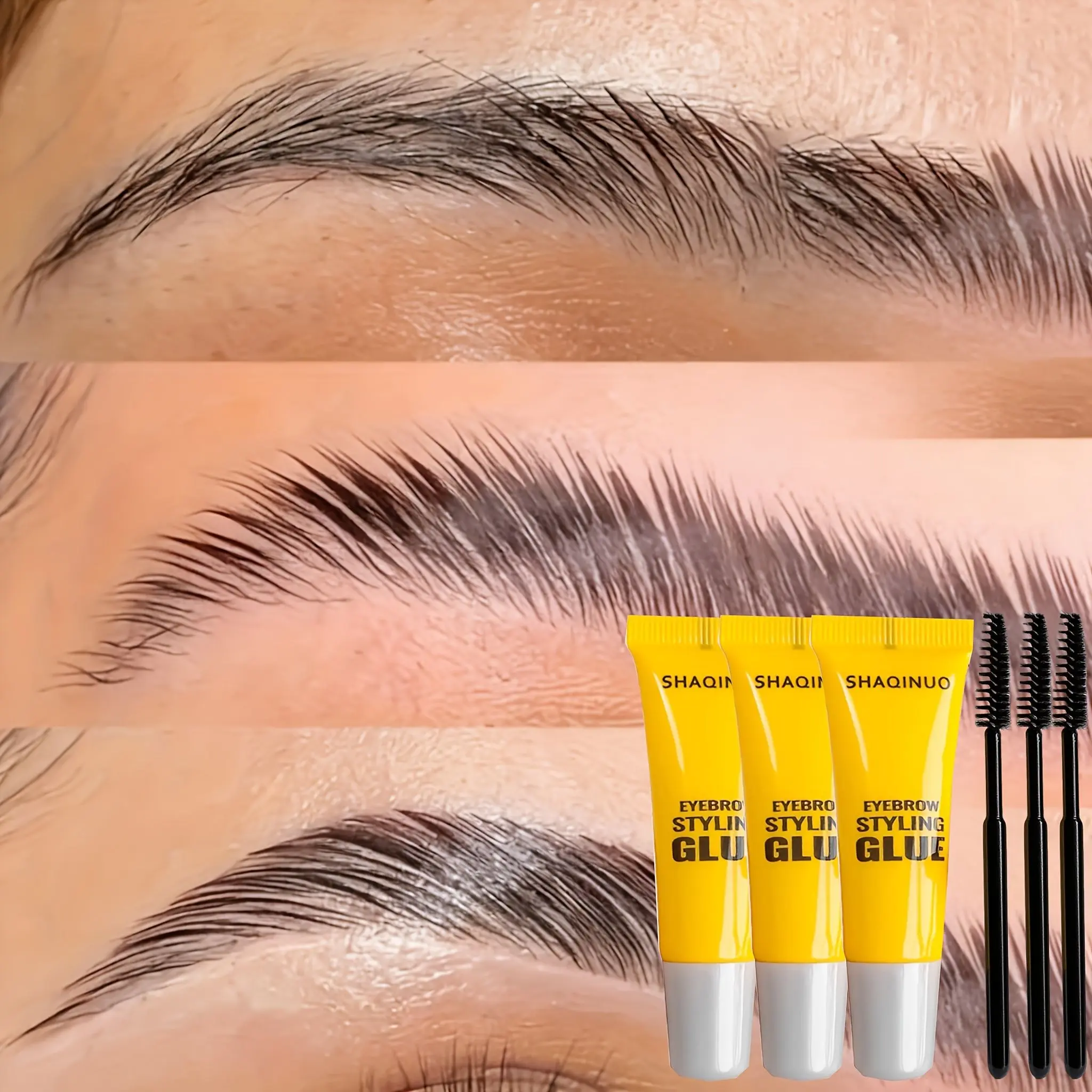 3-Pack Shaping Gel Eyebrow Wax, Long-Lasting Waterproof Quick-Dry Brow Wax, Natural Wild Look, Brush Applicator Included, Eyebrow Makeup Products