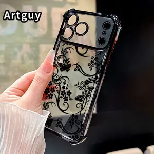 Elegant Floral Vines Pattern Phone Case for iPhone 17 Pro Max 16 15 Plus Air 14 13 12 11 E Electroplated Cover with Airbag Shockproof Soft Silicone Casing