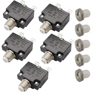 5pcs Push Button Reset 15A Circuit Breakers with Quick Connect Terminals and Waterproof Button Cap