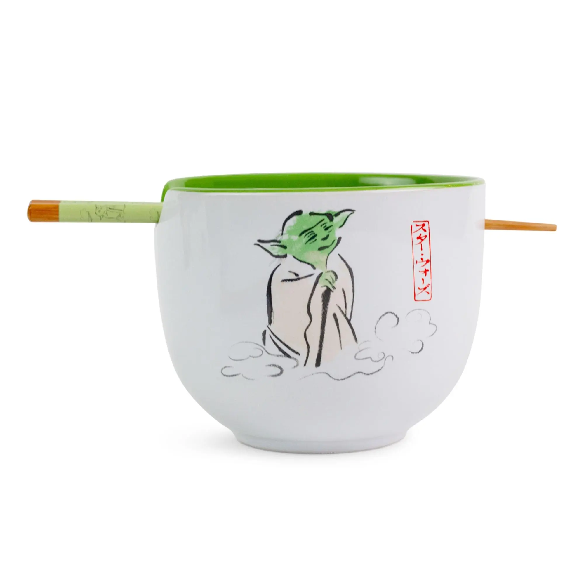 Official Licensed Star Wars Yoda "May The Force Be With You" Fun Theme Ceramic Ramen Bowl and Chopstick Tableware Set for Mealtime