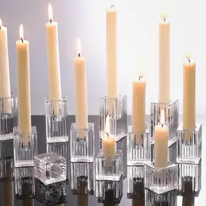 12pcs Vertical Stripe Glass Candlestick Holders - Chic Taper Candle Sticks Holder Set for Elegant Dining & Home Decor - Ideal for Wedding Centerpieces, Parties, and Celebrations