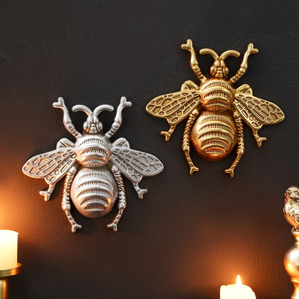 Resin Winged Bee Wall Decor Hanging Piece, Home Hanging Decoration, Unique Bee Design, and Silver Color Options, Insect Theme Party Decoration