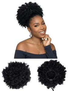 Afro Puff Hair Bun for Black Women, Natural Fluffy Kinky Curly Synthetic Hairpiece, Easy Install Updo Hair Extensions for Daily Party Use