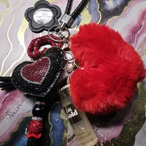 Customized Keychain with Heart Design and Red Fuzzy Charm