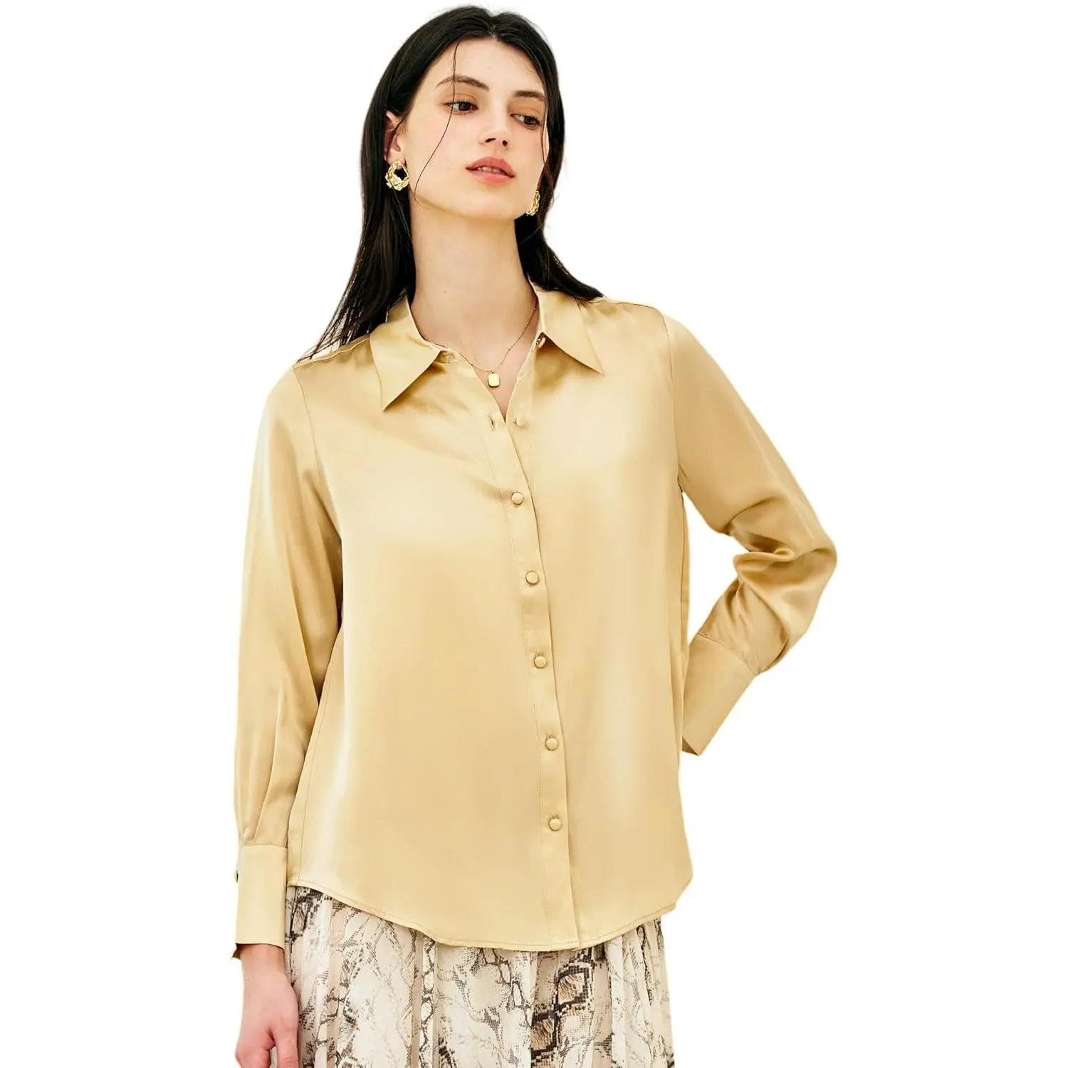 Silk Blouses for Women Long Sleeve Women’S 100% Pure Silk Blouses Elegant Button down Shirt Smooth Tops Cool Shirts