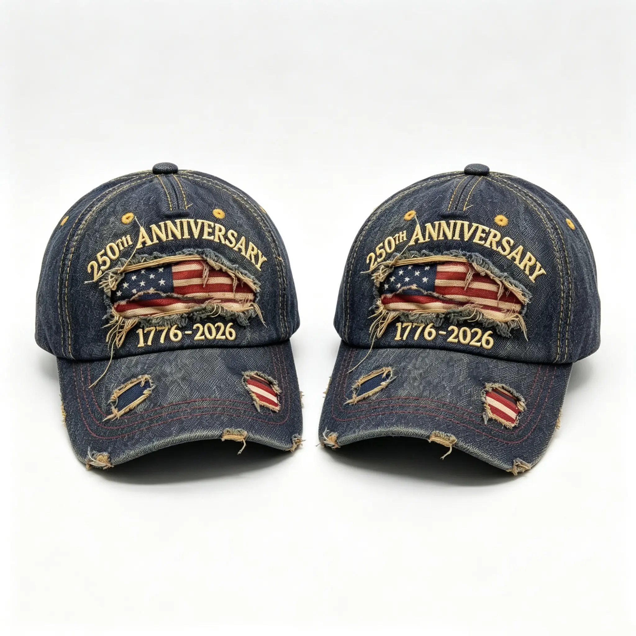 2 Pack Patriotic Design Baseball Caps, Vintage American Flag Hats in Distressed Denim with Retro USA Embroidery for Men & Women, Patriotic Design Hats, American-Themed Embroidery Hats, Retro Usa Flag Hats