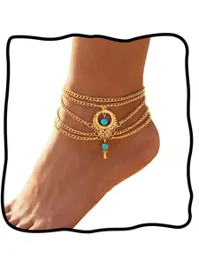 Bohemian Vintage Ethnic Hollow Turquoise Water Drop Anklet, Stacking Women's Versatile Anklet, Fashion Foot Jewelry Accessory