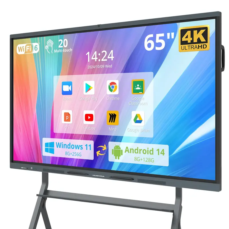 65″ Smart Board, 4K UHD Interactive Whiteboard Built in Dual System and 13MP Camera, All in One Digital Whiteboard for Home, Classroom and Business (Wall Mount Included)