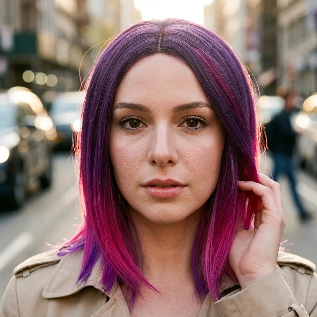 Women's Purple Ombre Colored Wig - Long Straight Synthetic Full Machine Wig, Heat Resistant for Halloween, Cosplay Wear, Heat Resistant Wig