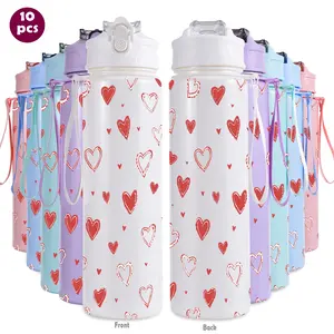 10pcs/26oz/760ml/Sports Water Bottle With Straw For Gym Fitness Outdoor,Heart Pattern Design,The Perfect Birthday And Christmas Gift For Family And Friends,It Is The Perfect Choice For Outdoor Enthusiasts