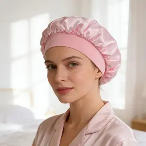 Unisex Silk Sleep Cap Double-Layered Satin Material Adjustable Elastic Band for Naturally Curly Hair Care Cap for Sleeping Smooth Haircare Protection