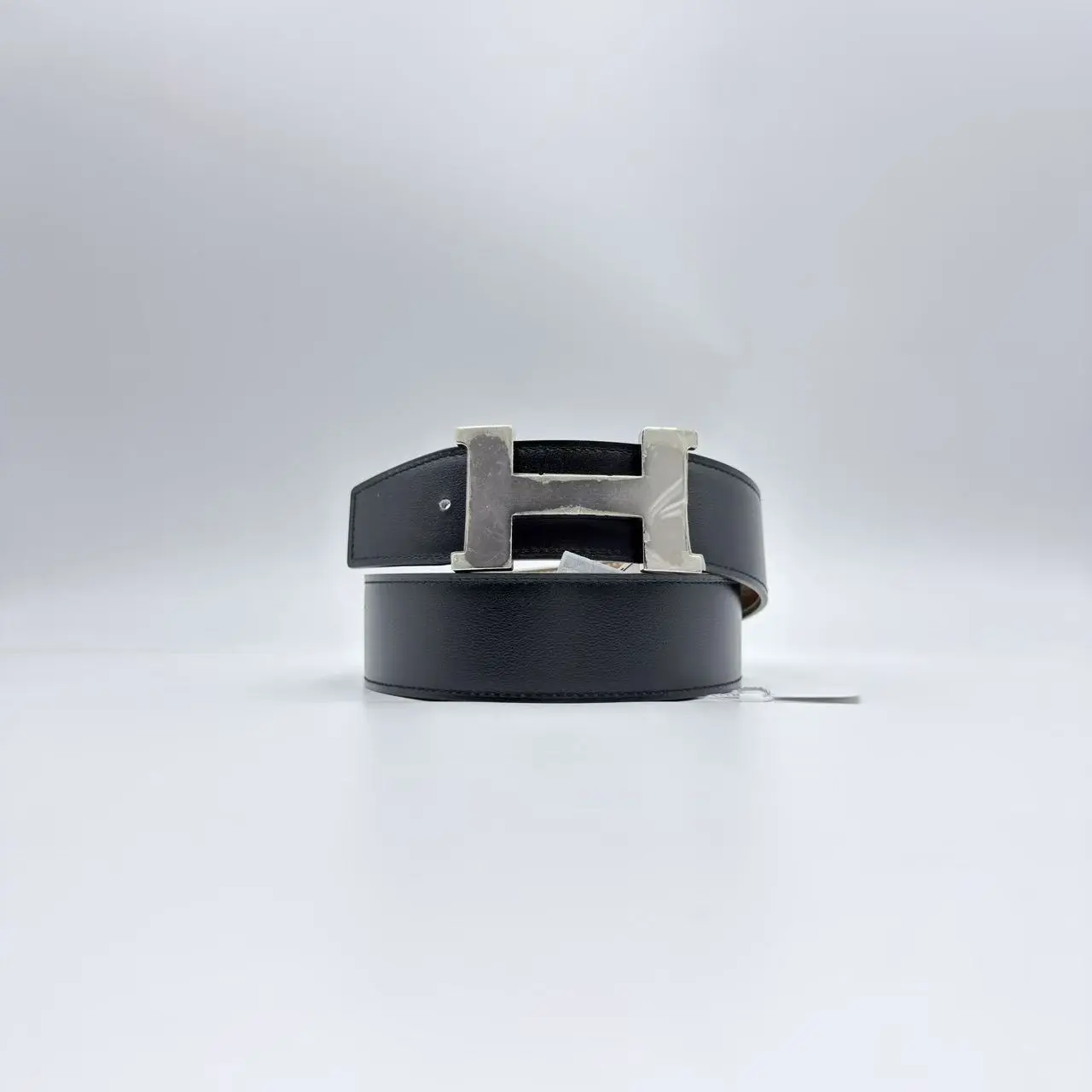 Pre-owned HERMES Silver Buckle & Double sided Black and Brown Leather Belt 38mm D946