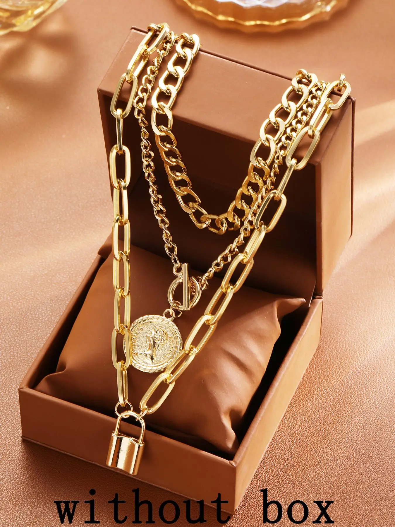 Punk Style Lock Design Trendy Charm Necklaces & Stackable Solid Cuban Link Stackable Clavicle Chain Necklace, Jewelry Accessories for Party, Daily Clo