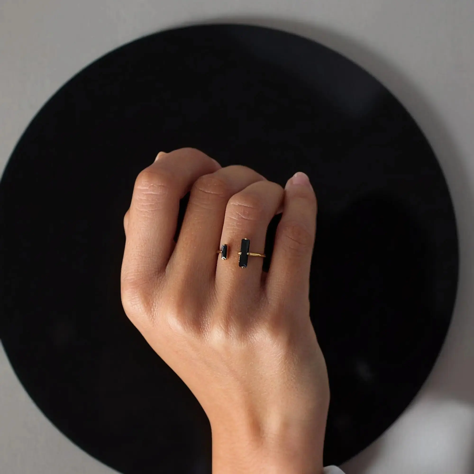 Minimalist Natural Black Obsidian Ring Bar Ring in Sterling Silver - Vintage Ring Handcrafted Rings - Open Rings Gifts for her