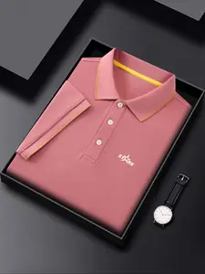 Men's Classic Stylish Casual Comfortable Stretchable Straight Fit Polo Shirt, Pink Trendy Golf and Running Wear for Young Men