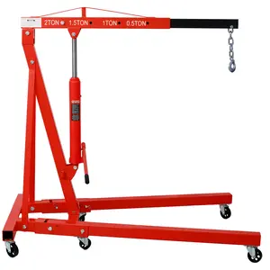 2 Ton Folding Engine Hoist Cherry Picker Shop Crane Lift Heavy Duty Steel with 6 Iron Caster Wheels--Red