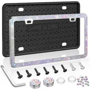 2 Pack Silicone License Plate Frame, Front Back License Plate Cover, License Plate Bracket Holder Rust-Proof Rattle-Proof Weather-Proof for US CA Standard Car & 2Pcs Water Coaster (Black)