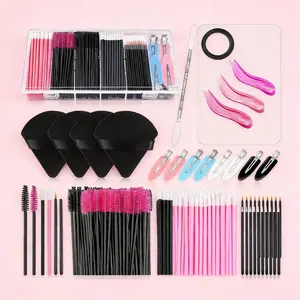 Makeup Application Kit with Mixing Palette, Triangle Powder Puff, Eyeliner Brush, Lip Stick, Micro Brush, Hair Clip, Storage Box