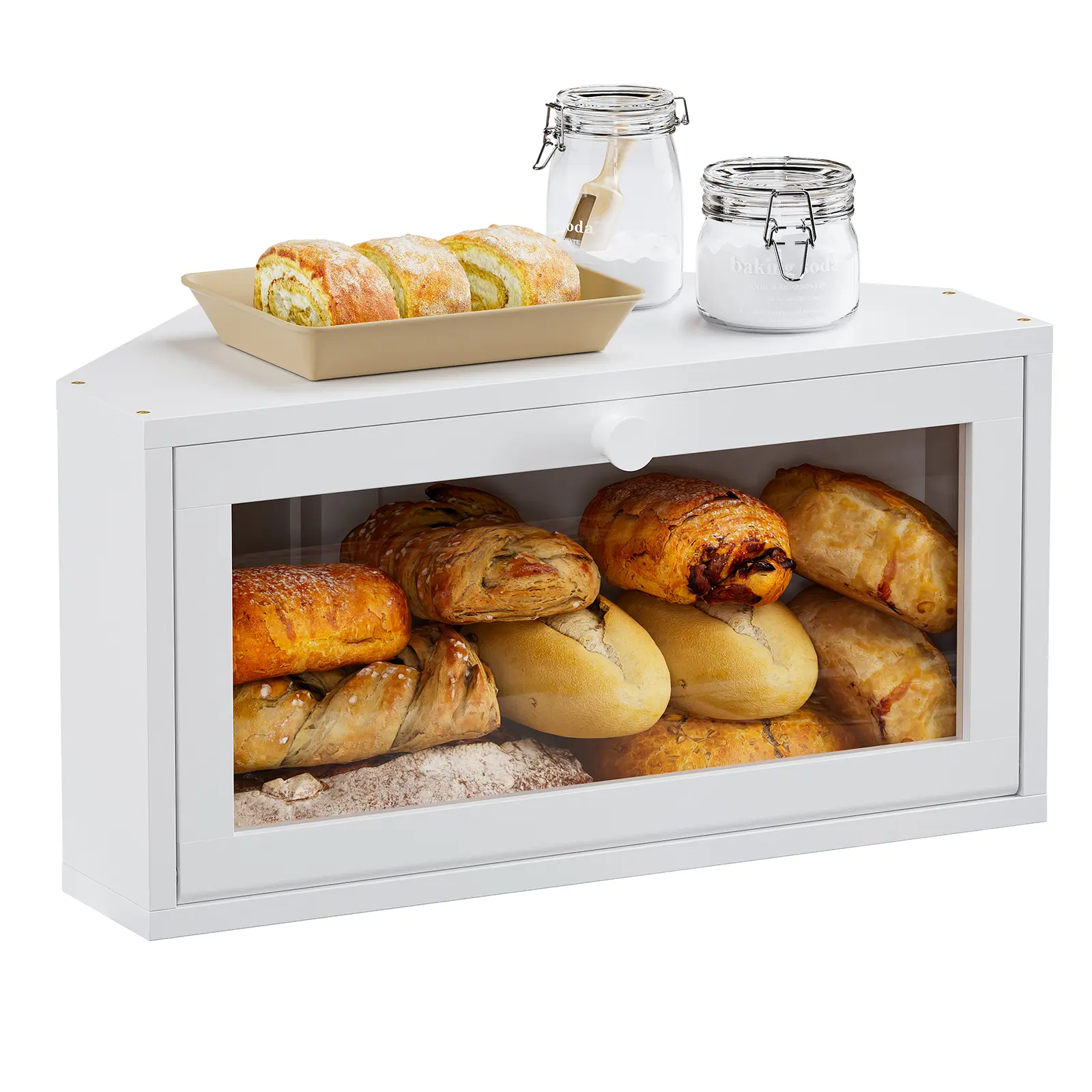 Large Bamboo Bread Box with Magnetic Door for Kitchen Countertop - Food Storage Bin for Bread, Snacks, sohochic