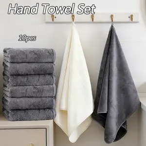 10 Pcs Soft Microfiber Hand Towels Set , Premium Towel Set, Coral Fleece Facs Towels, Absorbent Thickened Towels, Absorbent Multipurpose Towels for Home, Shower, Gym & Sauna Daily Use