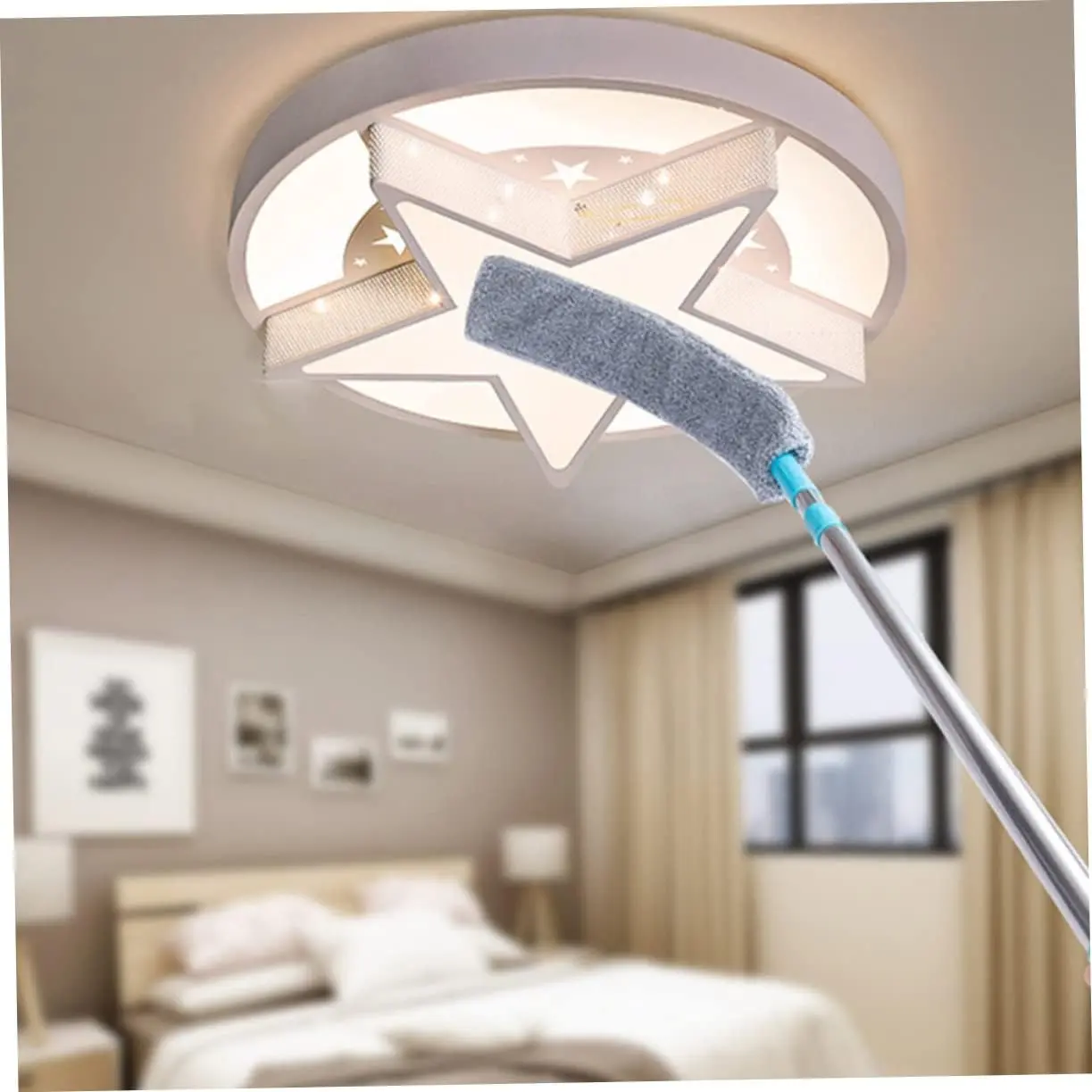 1set Spiderweb Cleaning Duster Bendable Multi-Functional Dusting Tool for Home Ceiling Fans and Hard Reach Corners Includes Handle and Washable Cloth