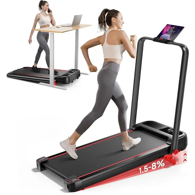 Incline Foldable Treadmill, Walking Pad Treadmill with Incline, 300 lbs Portable Treadmills with Handles for Home Office Use, Under Desk Compact Walking Pad