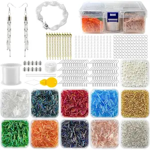 6112 count 2x9mm Long Glass Tube Beads for  Making,Beading Starter Kit with Individual Case, 8 Iridescent Colors Slim Bugle Delica 2mm Bead for DIY Earrings Bracelets Necklaces  Supplies
