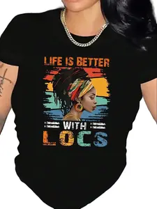 Happy Valentine's Day Women's Life Is Better With Locs  100% Cotton Round Neck Casual Heavy Pure Cotton Top for Summer Everyday Wear Men's Neck Short-Sleeved  Breathable  with Look Comfy Sleeve T-shirt