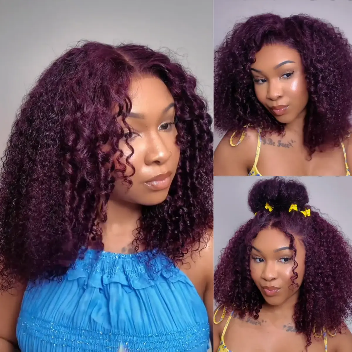 UNice 250% Black Cherry Fluffy  Kinky Curly Wig with Layer Finger Coil Ends Glueless 7x5 Lace Closure Human Hair Wigs 18 inch No Slip Natural Hairline for Beginners Summer Wig Super Brand Day Tiktokshopsummersale