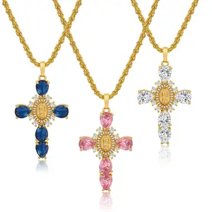 Greenish Spring Jewelry Easter Necklaces Unique Cross Elegant virgin mary gold Pendant Necklace Adjustable Size  Waterproof and hypoallergenic Necklace for women girls Church holiday gift,Fashion Items Holiday gifts