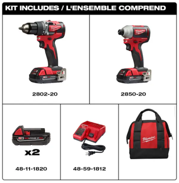 Milwaukee 2900-22CT M18 18V Hammer Drill, Impact Driver Combo Kit