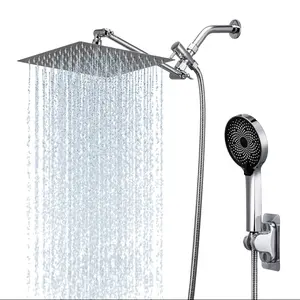 Shower head, multifunctional matte black shower set, 10-inch large top spray, independent handheld showerhead dual-mode switching, extendable adjustable bracket with three-way water outlet regulating valve.