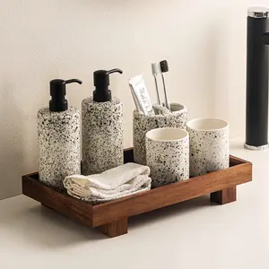 CEEFU Handmade Acacia Wooden Bathroom Tray, Non-Deformable Shampoo Holder for Hotel & Home Countertop Cosmetics Storage, Natural Wood Grain Design Solid Wood Construction Essential for Home Bathrooms Bath Tub Accessories