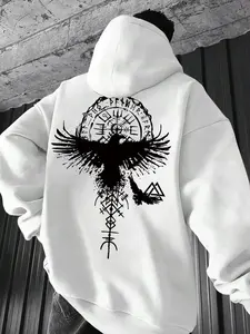 Nordic Mythology Raven Runestone Hoodie, Unisex Cool Long Sleeve Top, Dark Streetwear Casual Sporty Sweatshirt for Mythology Lovers