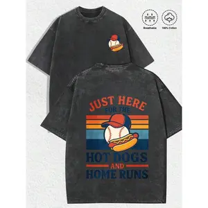 Washed T-shirt Funny Baseball T-Shirt: Hot Dogs & Home Runs - Game Day Apparel