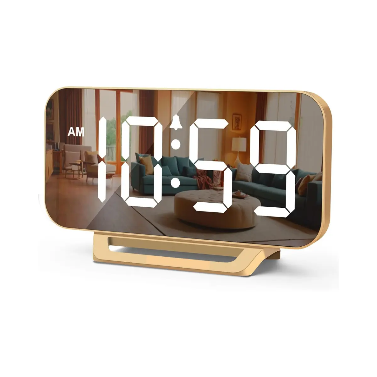 Slim LED Mirror Alarm Clock – Modern Digital Desk Clock with Dimmer