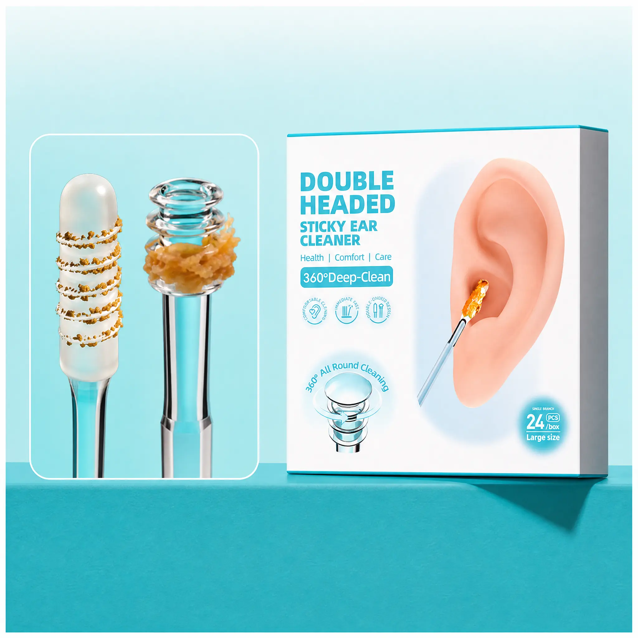 Buy 1 Get 1 Free Spiral Sticky Ear Cleaning Sticks - 360° Deep Clean Earwax Removal Tools, Adhesive Resin-Tip Ear Picks for Adults & Kids, 24PCS Sohochic