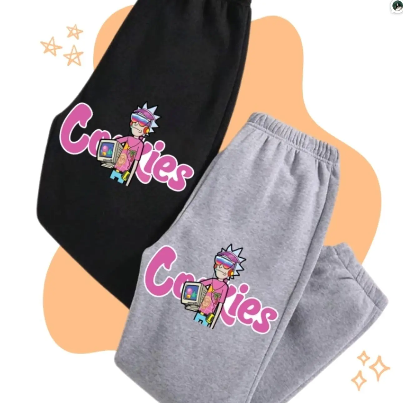 Cartoon Cookies Letters, Printed Men and Women Kangaroos Pocket Drawing Sweatpants, Unisex Sweatpants, Shirt For Fan Cotton DM6